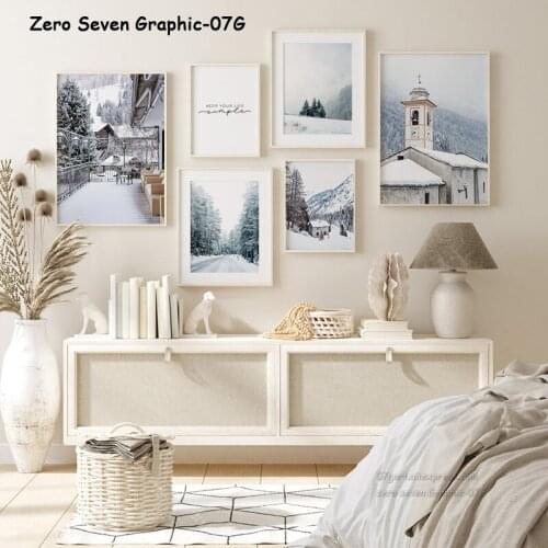 Nordic White Foggy Forest In Winter Snow Landscape Bell Tower Pictures Canvas Print Poster For Living Room Wall Art Decoration