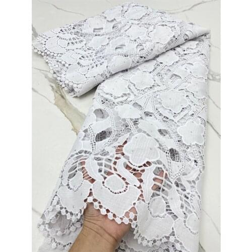 Latest African Guipure Lace France White Water Soluble With Stones Lace fabric High Quality Nigeria Cord Lace Fabric 4200B