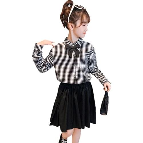 Clothes For Girls Plaid Pattern Girl Clothes Blouse + Skirt Outfits For Girls Spring Autumn Childrens Clothes 6 8 10 12 14