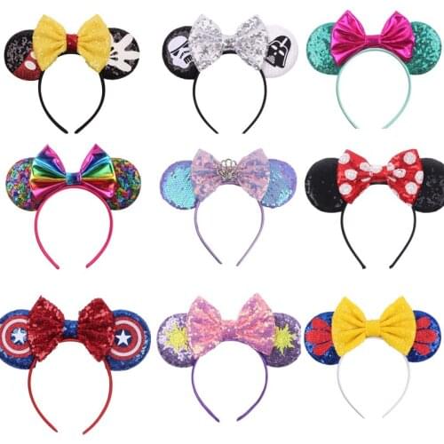 Disney Mouse Ear Donuts Hairband For Girls 5" Hair Bows Big Flip Sequins Ears DIY Kids Hair Accessories Headband Boutique mujer