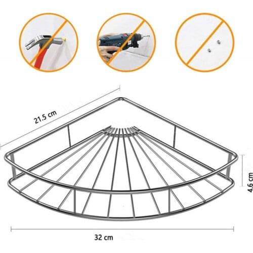 Stainless Steel Bathroom Shelf Corner Self Adhesive Free-drill Wall Mount Storage Rack 32*21.5*4.6cm Kitchen Organizer Shelves