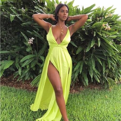 Sexy Double Split V-neck Prom Dresses African Women A Line Long 2021 Evening Dress Party Gown Spaghetti Strap Robe De Soiree