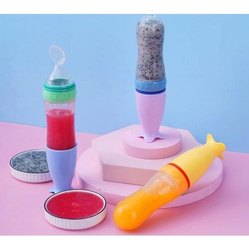 90ml Silicone Soft Head Rice Cereal Spoon Squeeze Feeding Spoon Silicone Feeding With Spoon Feeder Food Rice Cereal Bottle Gift