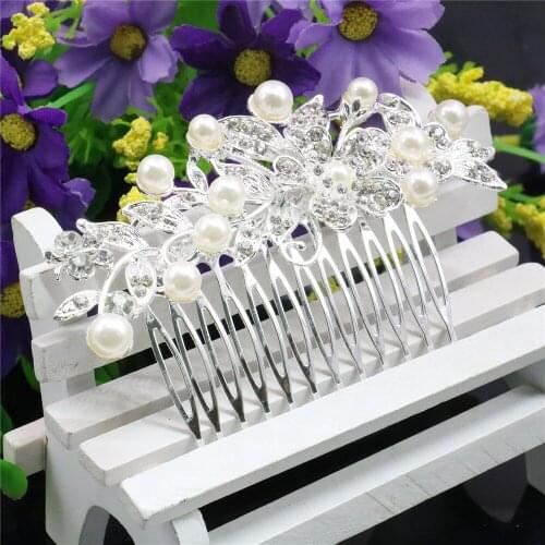 Wedding Bridal Crystal Pearl Hairpin Flowers Leaves Shape Hair Comb Hair Clips Women Headwear Jewelry Accessories Girl Gifts