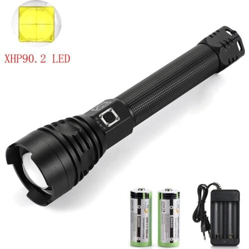 New High Brightness XHP90.2 LED Flashlight Waterproof Zoomable USB Torch Camping outdoor Flash Light +2pcs 26650 Battery Charger