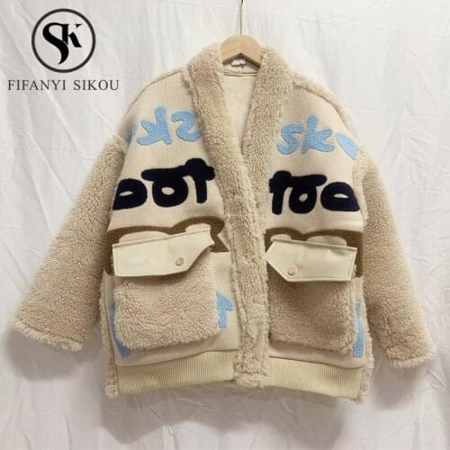 Teddy Coat Women Winter Fur Jacket Big Pocket Fashion V-Neck Loose Lambswool Jackets Thick Warm Faux Lamb Fur Coat Female