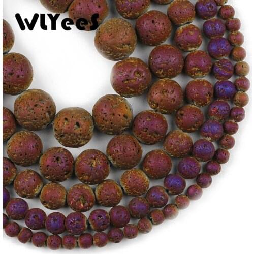 WLYeeS Round Plated Purple Lava loose Beads 4 6 8 10 12mm Natural Volcanic Rock Stone for DIY Jewelry Bracelet Making Finding