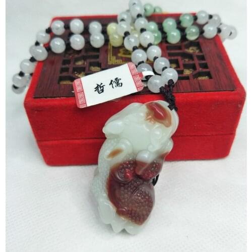 Zheru Jewelry Pure natural chicken blood jade carving sacred beast pendant Three-color jade jade necklace Sending a certificate