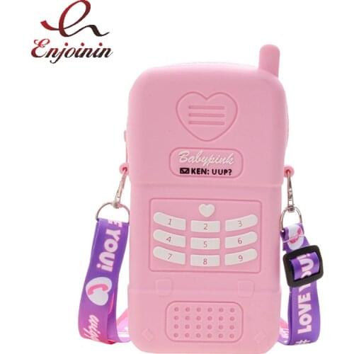 Fun and Cute Phone Style Shoulder Bag Novel Jelly Purses and Handbags for Women Cartoon Young Girl Crossbody Bag Pink Purple