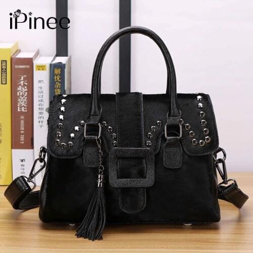 IPinee Women Natural Horsehair Handbag Genuine Leather Boston Satchel Bag Crossbody Bag Female Luxury Designer Top-Handle Bags