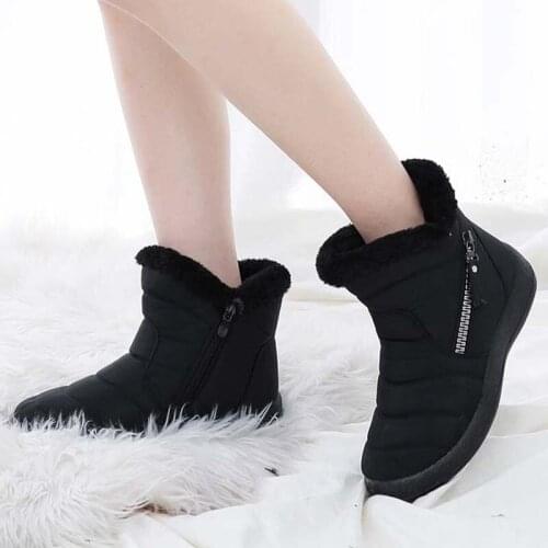Womens Warm Shoes Casual Snow Platform Boots Winter Waterproof Cotton Fabric Zipper Women Boots Winter Female Shoes Botas Mujer