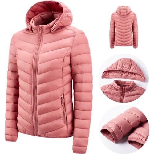 Women Winter Cotton Jacket Lightweight Down Coats Solid Long Sleeve Female Cotton Clothing Slim Fit Hooded Jacket Manteau