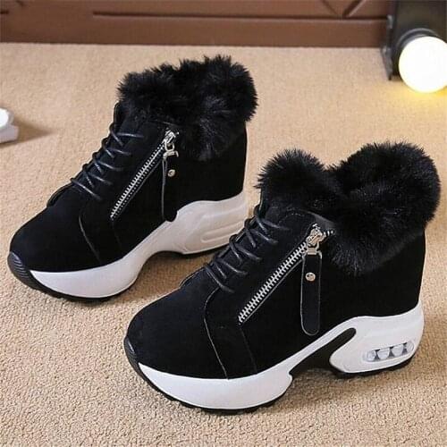 2021 womens heels plush warm winter sneakers casual ladies Side zipper high platform casual shoes