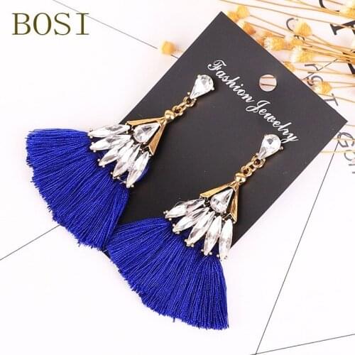 Earrings For Women Tassel Boho Drop Crystal 2019 Bohemian Rhinestone Handmade Earring Fashion Luxury Long Big jewelry Geometric