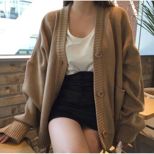 2021 Women Autumn Winter Thick Warm Solid V-neck Cardigan Ladies Long Sleeve Knitted Sweater Female Casaul Loose Cardigan L310