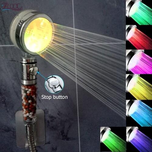 Zloog New 3/7 Color Changing LED Anion Spa Shower Head Temperature Control High Pressure Water Saving Bathroom Hand Shower head