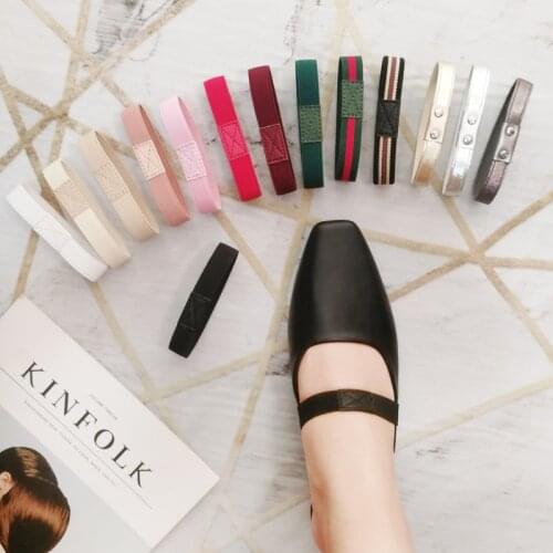 1 Pair 1.5CM Width Elastic Solid Color Lazy Women Shoe Band Shoe Accessory for High Heel Shoes