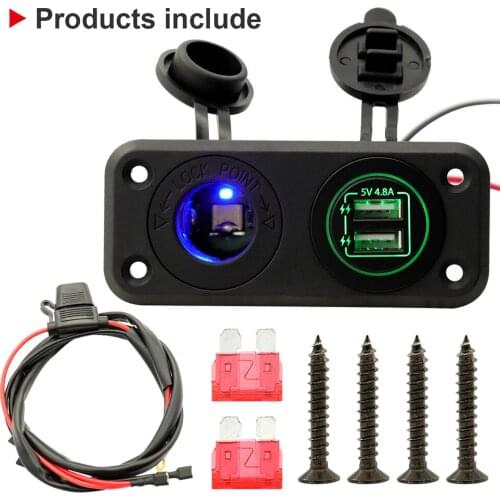 12-24V Dual USB Charger Socket Waterproof Power Outlet Fast Charge with Fuse