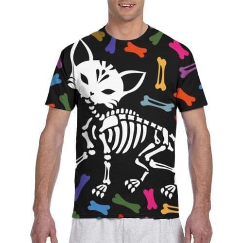 2020 Mens T shirts Fashion New Summer Mens Short Sleeve Casual Lovely Cat Skeleton Day Of The Dead Tshirt For Man Full Printed