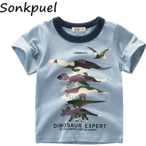 2021 Summer Boys T Shirts Clothing Short Sleeve 100% Cotton Dinosaur Cartoon Children T Shirts Girls 2-8Y High Quality Kids Tees