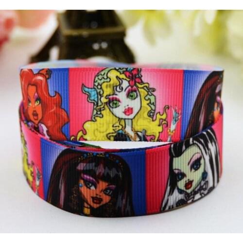 22mm 25mm 38mm 75mm Ruban satin Monster High Cartoon Character printed Grosgrain Ribbon party decoration X-00596 10 Yards