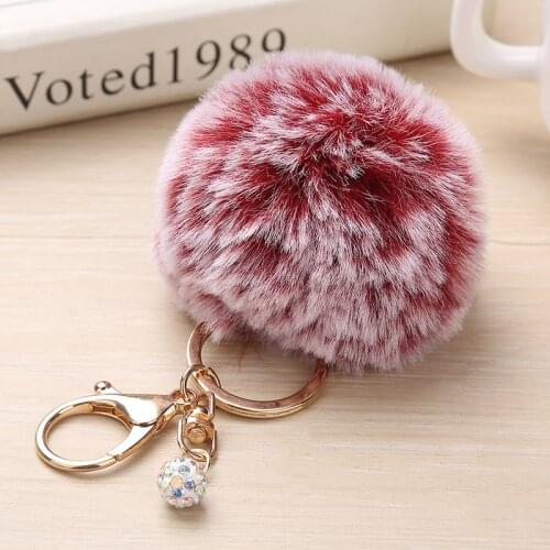 8cm Fur Fluffy Pompom Ball Keychain Double Color Fake Rabbit Fur Pompoms Keyring Handbag Car Pendant Key Chain Party Favors