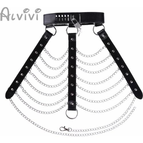 Alvivi Hot Unisex Harness Belt Punk Gothic Halter Neck Body Metal Chain Tassel Chest Belt With Lock O-rings For Men And Women