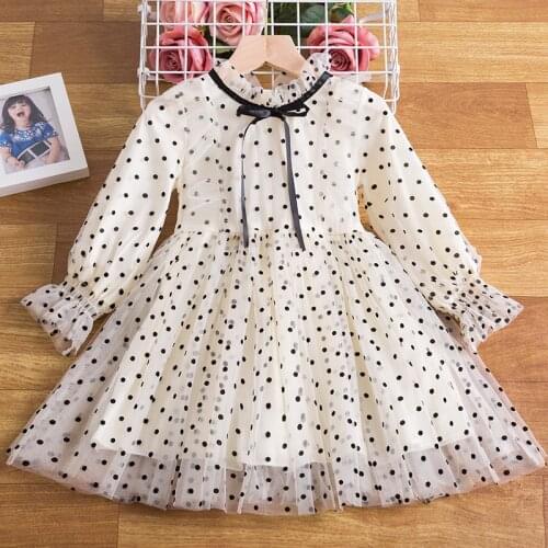 White Polka Dot Elegant Summer Childrens Dress Birthday Party Costume for Girls Little Girl Cute Princess Dresses 3-8 Years