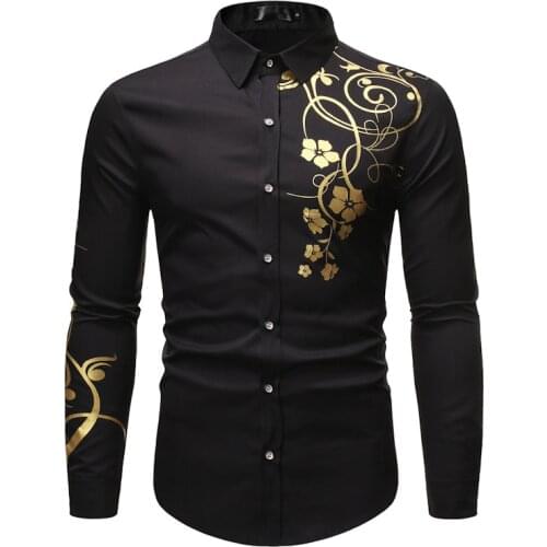 Black Floral Print Shirt Men Camisa Social Masculina 2020 Brand Slim Fit Long Sleeve Mens Dress Shirts Business Casual Shirt Man