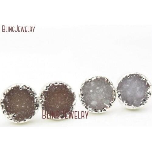 ER24678 Small Druzy Drussy Silver Plated Minimal Minimalist Earrings Dainty Earrings Round Stud Earrings