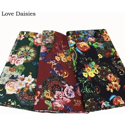 Cotton and linen elegant pink navy green maroon rose printed textile for DIY handwork tablecloth curtains blouse dress fabric