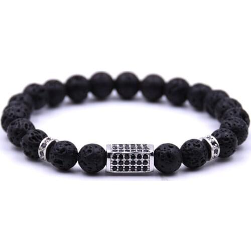 KANGKANG fashion Volcanic stone Bracelet Micro-inlay Zirconia Dazzling 4 color Quadrangular prism Elastic Rope Bead Bracelet