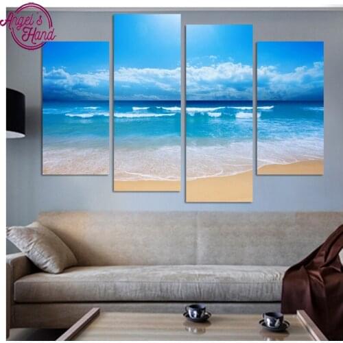 4pcs beach seaside Wall Art Picture,5d diy Full square Diamond Painting,Stitch Cross,mosaic,Diamond Embroidery home decor
