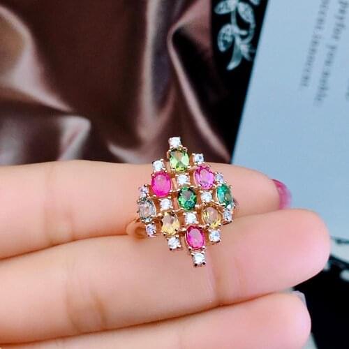 Shilovem 925 sterling silver real Natural tourmaline Rings fine Jewelry women trendy wedding open 3*4mm new jcj0304662agx