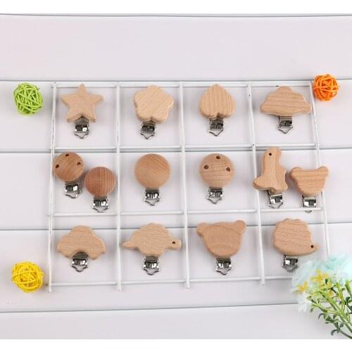 Kovict 5Pcs 14Styles Beech Wooden Clips Metal Bracket DIY Baby Teething Bead Pacifier Chain Accessories