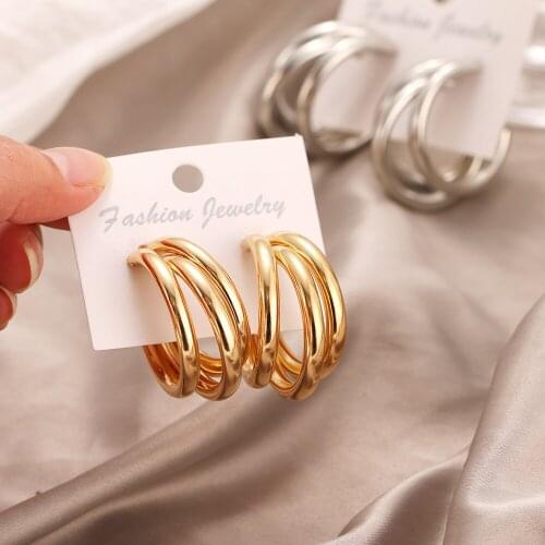 FNIO Trendy Circle Hoop Earrings Korean Geometry Metal Gold Earrings For Women Retro Drop Earrings 2021 Trend Fashion Jewelry