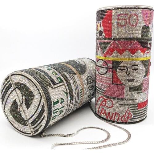 Bee In Fly Fashion Style Round Barrel Diamond of Cash Bags Women Crystal Clutch Evening Purses and Handbags Party Dinner Bag