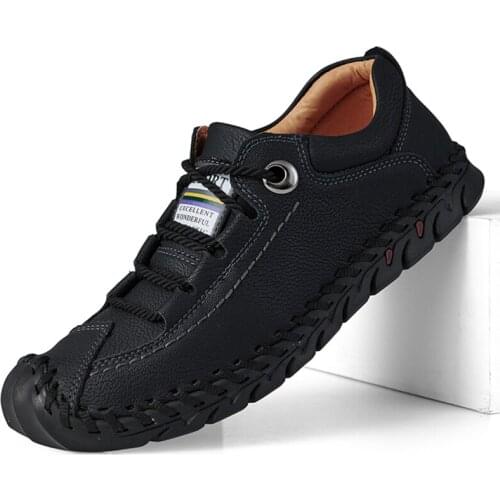 Mens Vulcanized Shoes Fashion Comfortable Casual Men Flats Shoes Non Slip Mens Sneakers Zapatos Hombre Genuine Leather Shoes