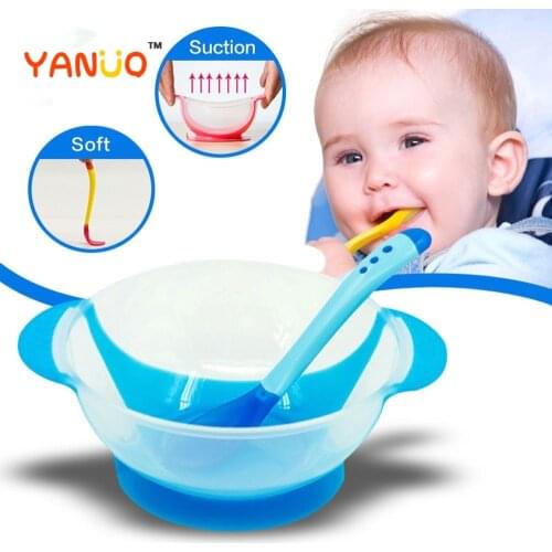 2Pcs/set Baby Learning Dishes With Suction Cup Kids Safety Dinnerware Set Assist Bowl Temperature Sensing Spoon Fork Tableware
