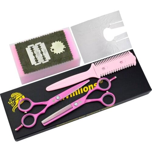 5.5" Pink Professional Hair Cutting Thinning Scissors Kit Japan Steel Hot Hair Stylist Shears Barber Scissors Pinking kit