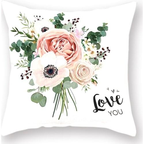 Single-sided Printing Polyester Watercolor Flower Love Throw Pillowcase Nordic Party Farmhouse Decoration Accessories 45x45cm
