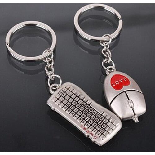 New Sweet Romantic 1 Pair of Mouse and Keyboard Pendant Couple Keychain Keyfob Lover Gift