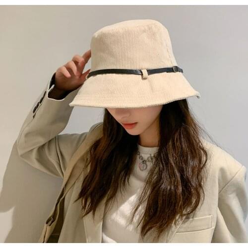New Corduroy Bucket Hat Women Panama Winter Autumn Warm Solid Streetwear Folding Travel Sun Cap Big Wide Visor Flat Hat
