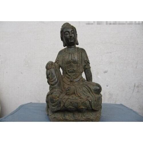 Song voge gem S0478 Chinese cloister Old Bronze Sit freedom Bodhisattva Kwan-Yin Guan Yin Statue