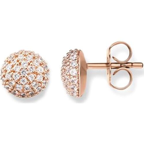 Rose Gold Color White CZ Paved Disco Ball Ear Studs Earrings, Fashion Thomas Style Glam Earring Jewelry Ts Soul Gift for Women