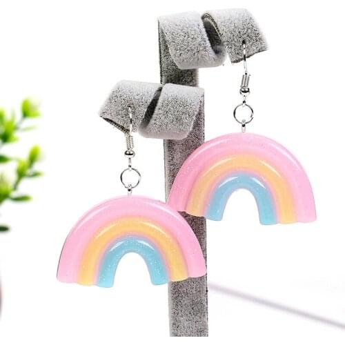1pair Fashion Craft Rainbow Drop Earrings Resin earring for Birthday Gift Child Girls Teens Jewelry