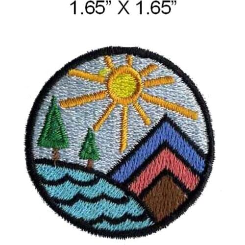 The sun 1.65"wide embroidery patch for village/scenery/sky and river