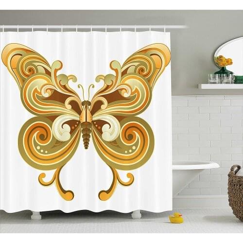 Modern Shower Curtain Macro Butterfly Figure Spiritual Wings Life Symbol Animal Illustration Home Decoration Bathroom Curtains