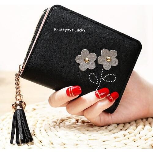 Money Bags Mini Wallet Flower Wallets Girls Carteira Flower Tassel Zipper Women Wallet Leather Short Coin Purse Cards Holder