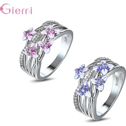 Sparkling CZ Stone Flower Shape Round Ring Genuine 925 Sterling Silver Wedding Rings For Women Fashion Jewelry 2 Colors Option